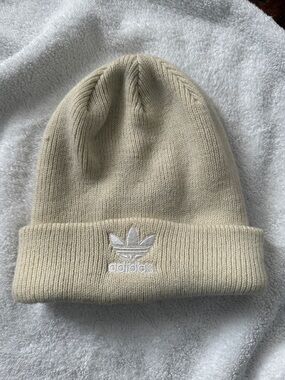 adidas Cream Knit Beanie with Trefoil Logo
